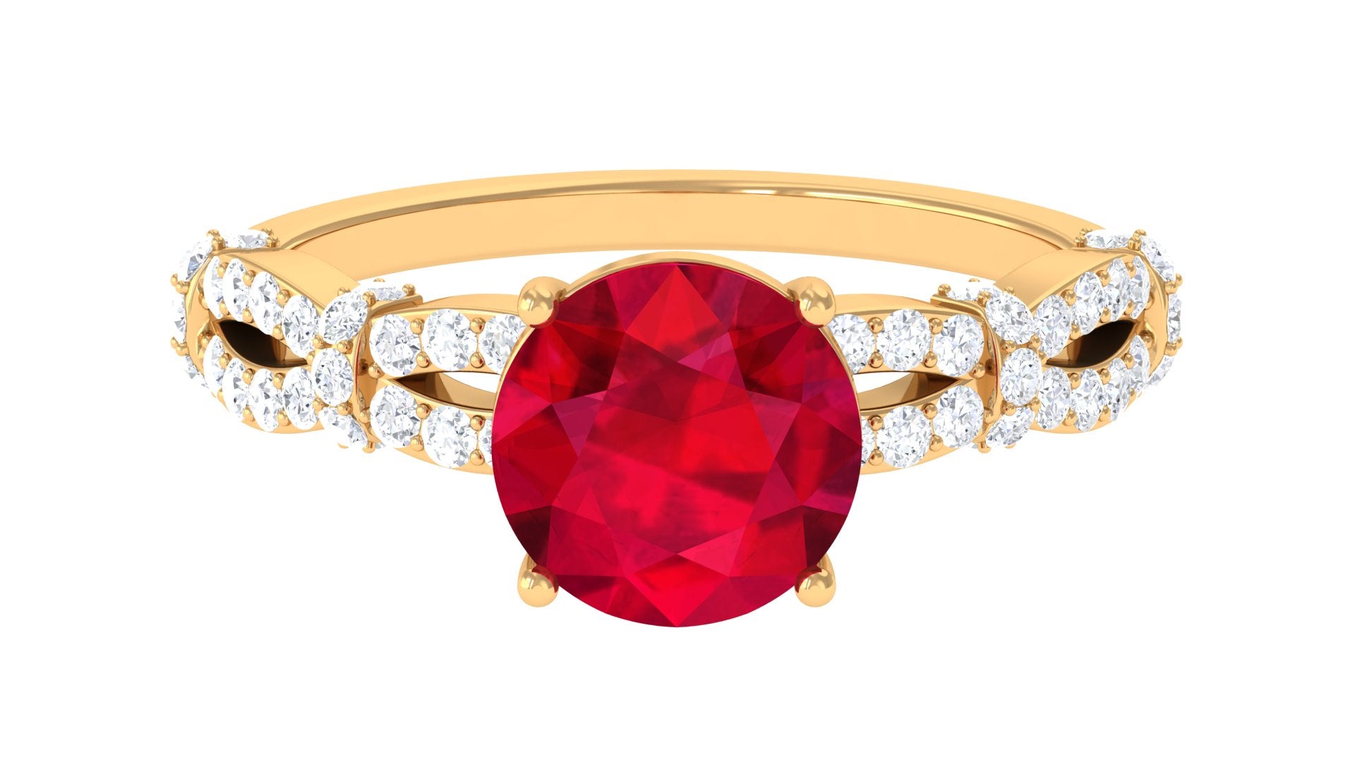 Solitaire Created Ruby and Diamond Crisscross Engagement Ring Lab Created Ruby - ( AAAA ) - Quality - Rosec Jewels