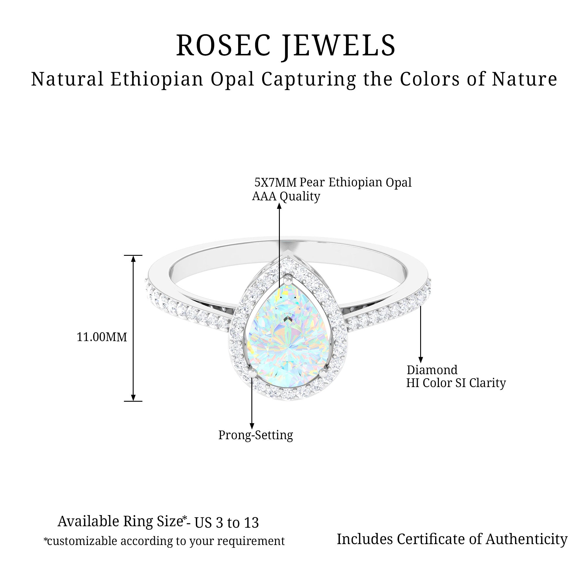 Pear Cut Ethiopian Opal and Diamond Halo Engagement Ring Ethiopian Opal - ( AAA ) - Quality - Rosec Jewels