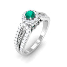 Real Emerald and Diamond Designer Engagement Ring in Split Shank Emerald - ( AAA ) - Quality - Rosec Jewels