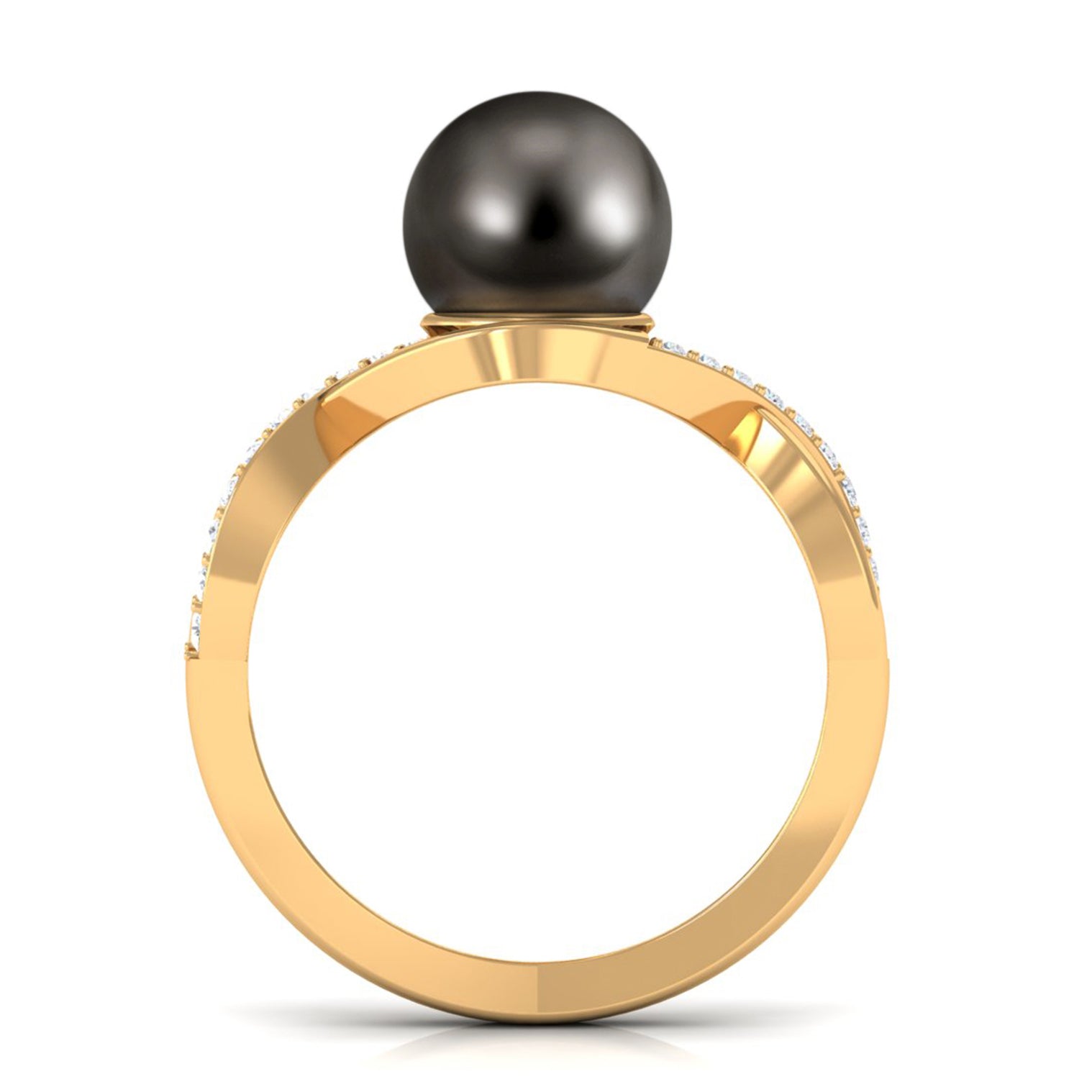 Tahitian Pearl Crossover Diamond Infinity Engagement Ring Tahitian pearl - ( AAA ) - Quality - Rosec Jewels