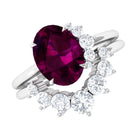 Oval Rhodolite Solitaire Wedding Ring Set with Diamond Rhodolite - ( AAA ) - Quality - Rosec Jewels