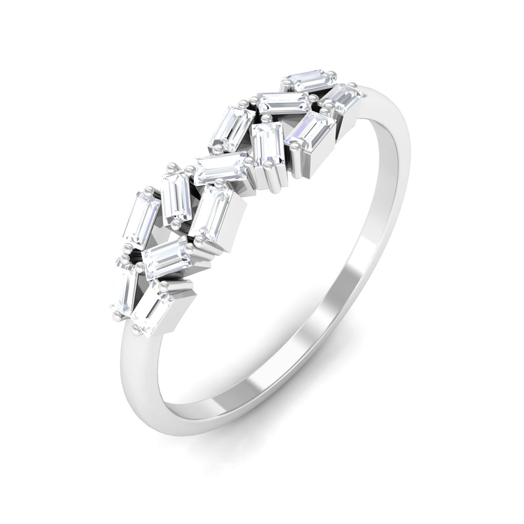 0.75 CT Baguette Moissanite Minimal Cluster Ring in Prong Setting Moissanite - ( D-VS1 ) - Color and Clarity - Rosec Jewels