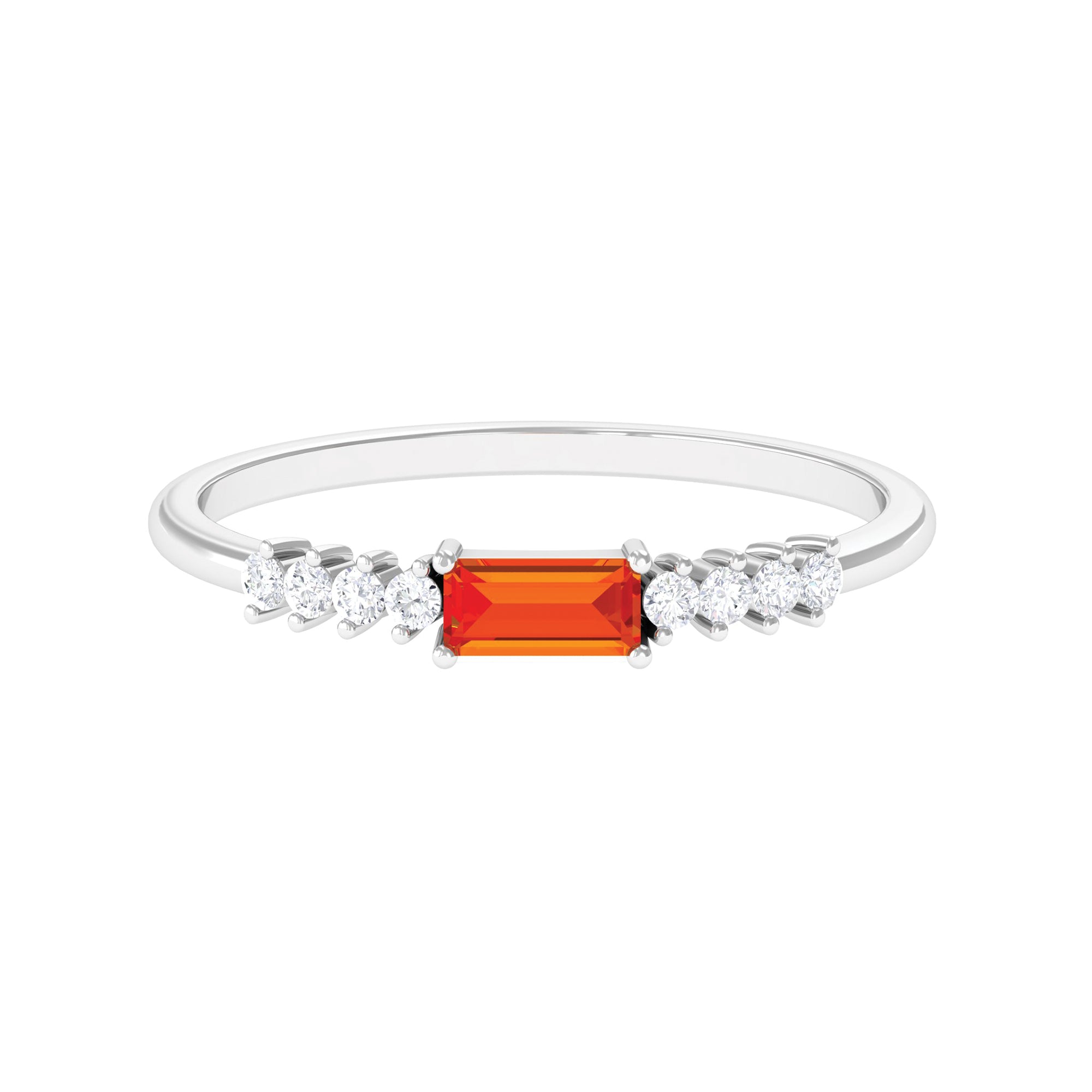 Baguette Cut Lab Grown Orange Sapphire East West Promise Ring with Diamond Lab Created Orange Sapphire - ( AAAA ) - Quality - Rosec Jewels