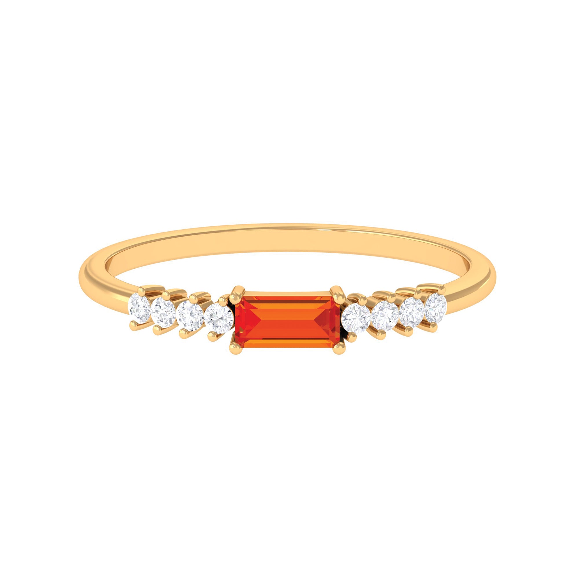 Baguette Cut Lab Grown Orange Sapphire East West Promise Ring with Diamond Lab Created Orange Sapphire - ( AAAA ) - Quality - Rosec Jewels