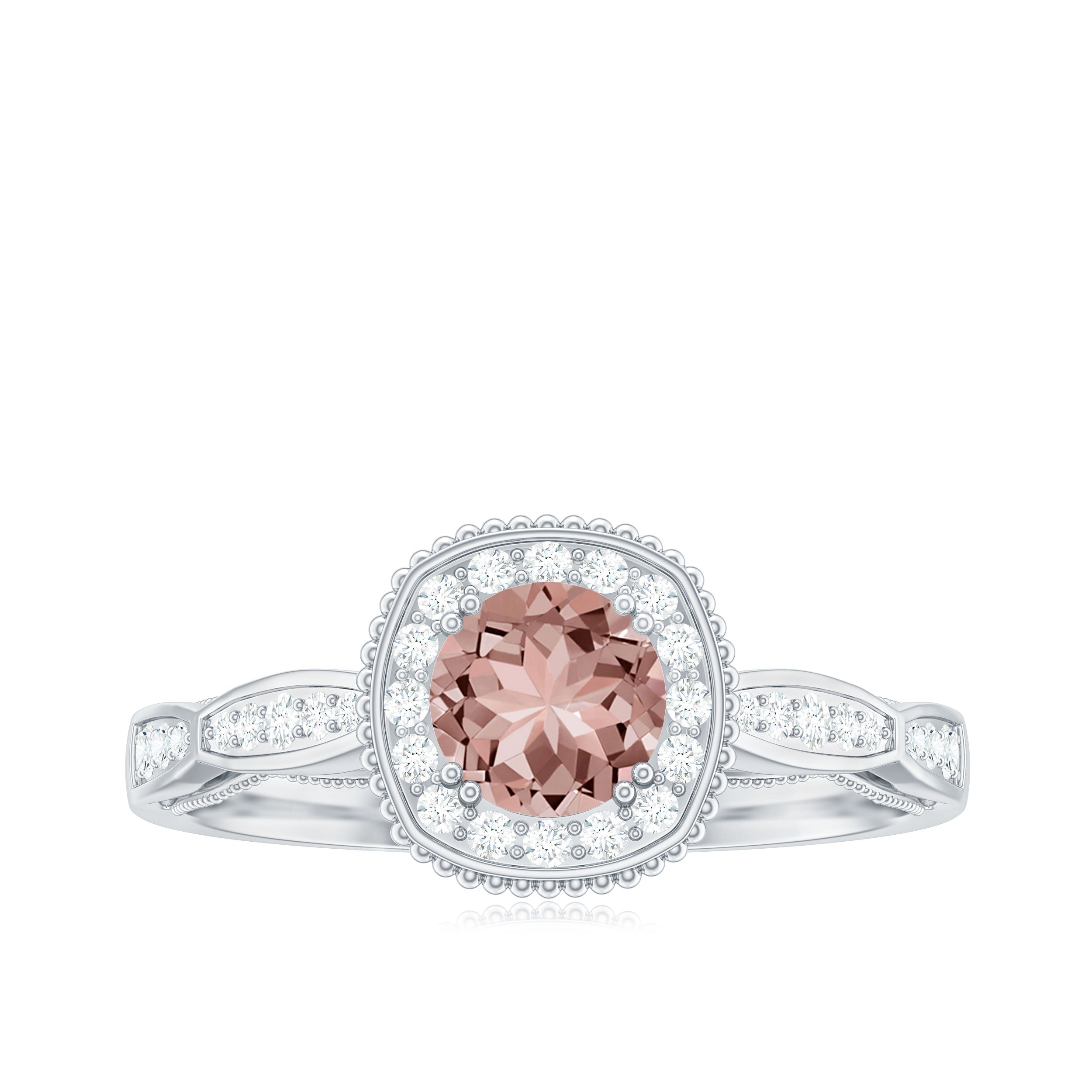 Morganite and Diamond Vintage Engagement Ring Morganite - ( AAA ) - Quality - Rosec Jewels