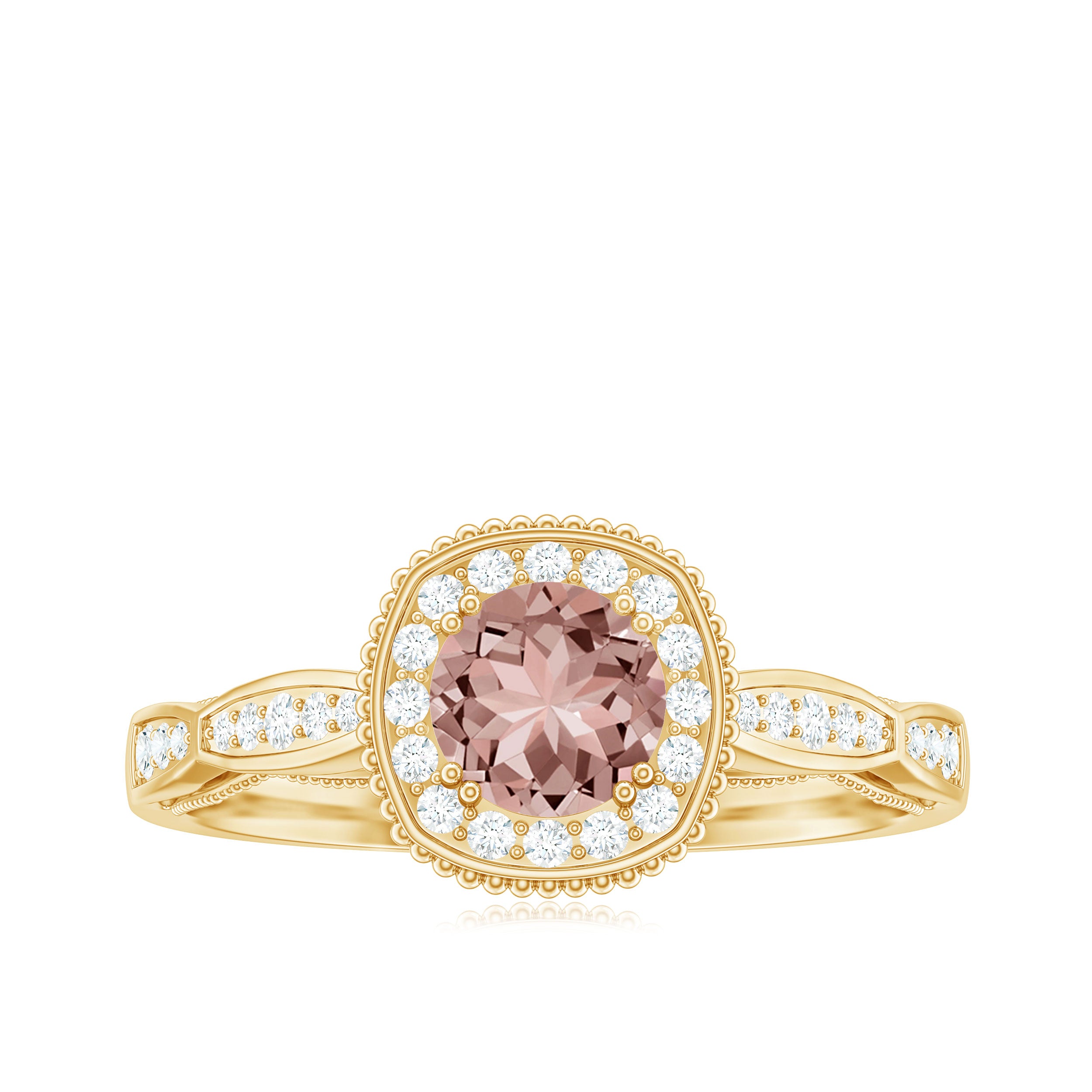 Morganite and Diamond Vintage Engagement Ring Morganite - ( AAA ) - Quality - Rosec Jewels