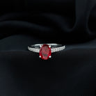 Oval Lab Grown Ruby Solitaire Ring with Moissanite Side Stones Lab Created Ruby - ( AAAA ) - Quality 92.5 Sterling Silver 6 - Rosec Jewels