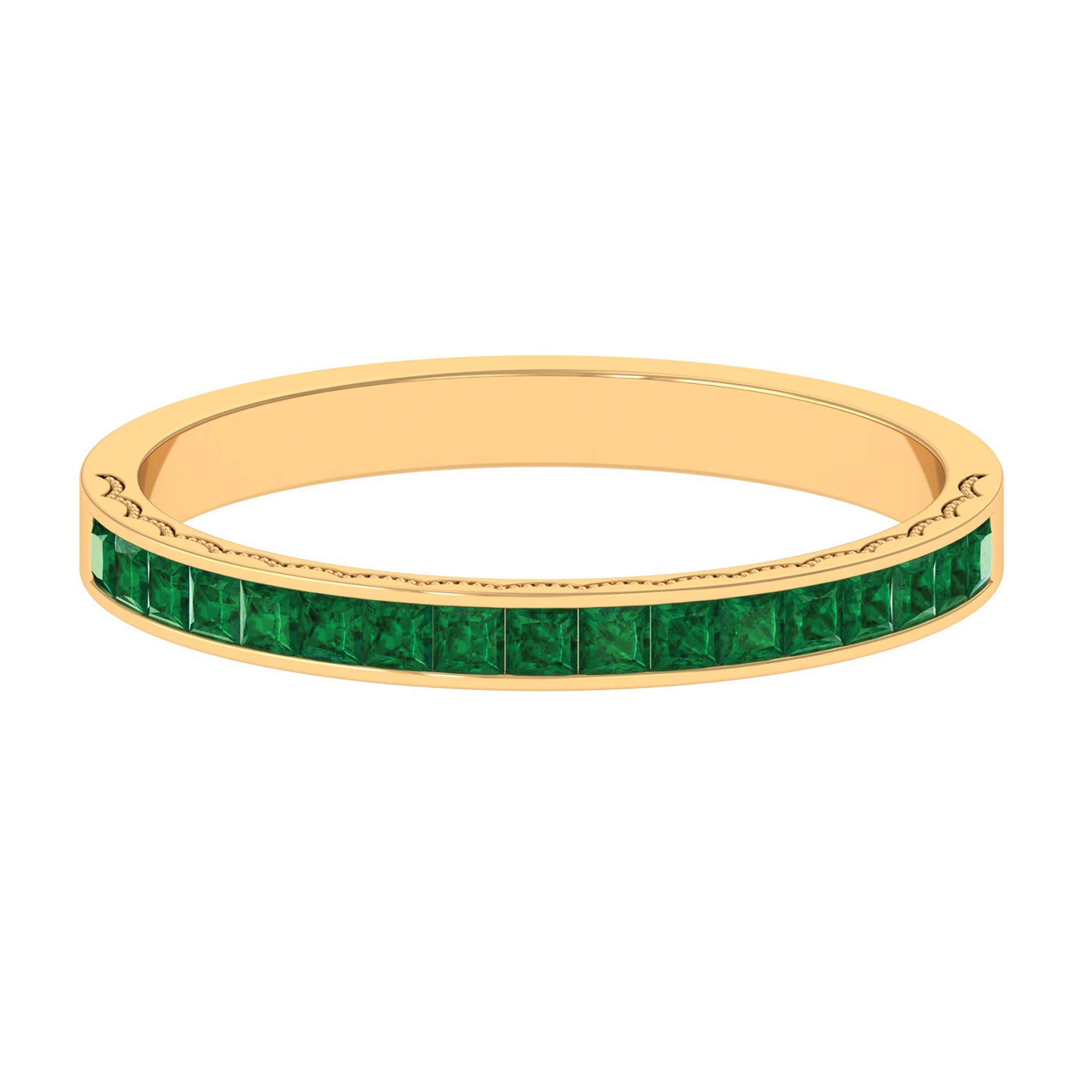 Princess Cut Lab Grown Emerald Half Eternity Ring Lab Created Emerald - ( AAAA ) - Quality - Rosec Jewels