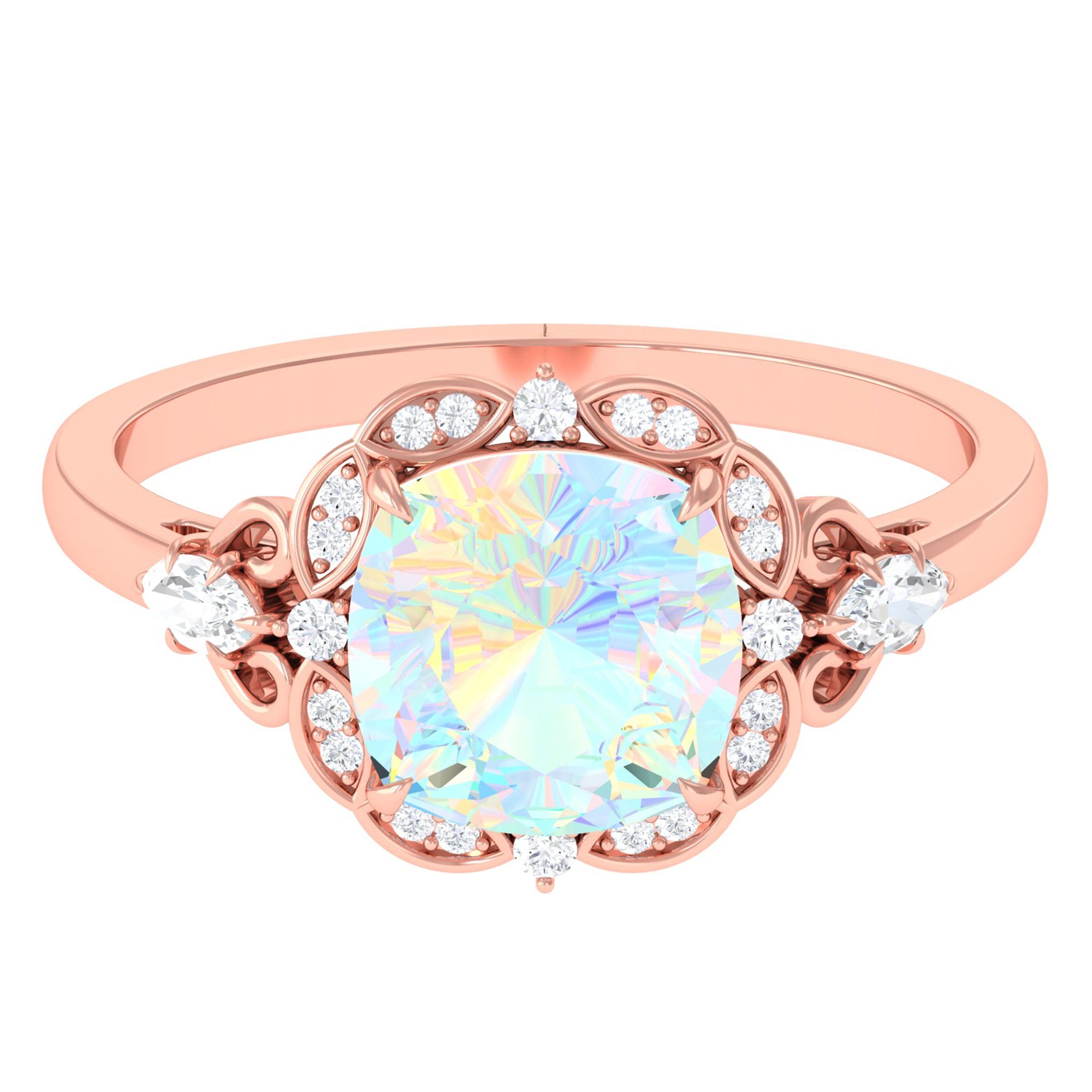 Cushion Cut Ethiopian Opal Cocktail Engagement Ring with Diamond Accent Ethiopian Opal - ( AAA ) - Quality - Rosec Jewels