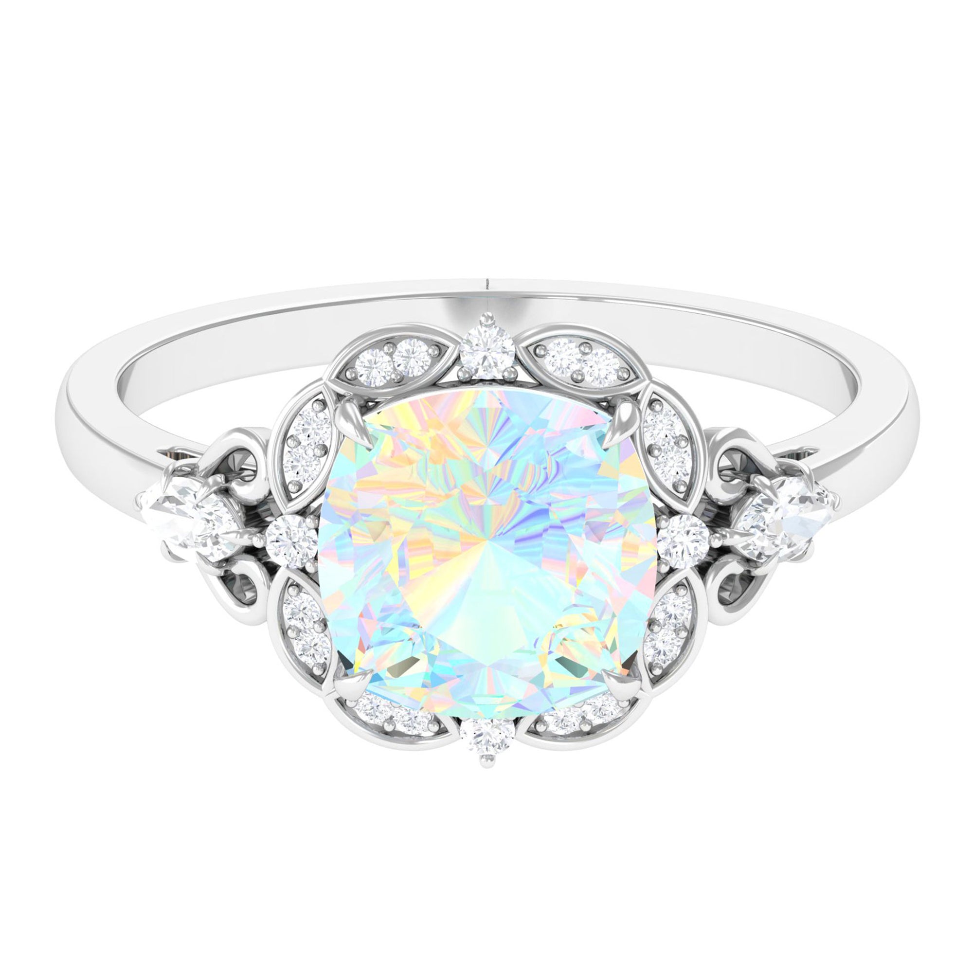 Cushion Cut Ethiopian Opal Cocktail Engagement Ring with Diamond Accent Ethiopian Opal - ( AAA ) - Quality - Rosec Jewels