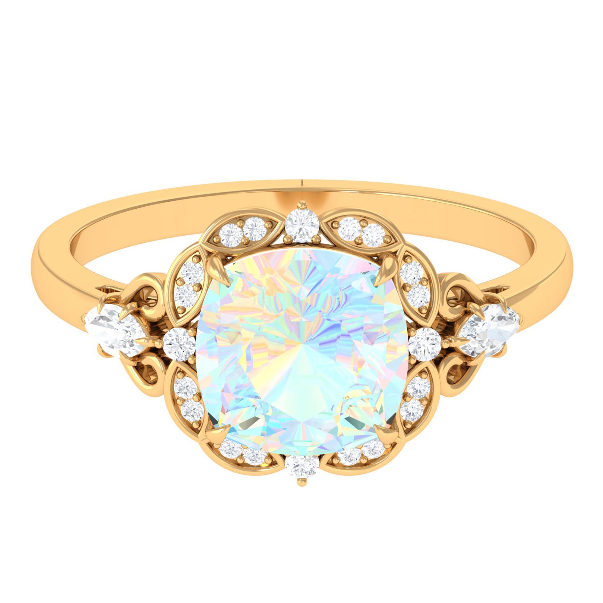 Cushion Cut Ethiopian Opal Cocktail Engagement Ring with Diamond Accent Ethiopian Opal - ( AAA ) - Quality - Rosec Jewels