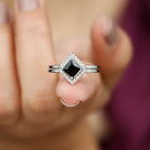 0.75 CT Minimal Princess Cut Black Onyx and Diamond Engagement Enhancer Ring Set Black Onyx - ( AAA ) - Quality - Rosec Jewels