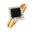 0.75 CT Minimal Princess Cut Black Onyx and Diamond Engagement Enhancer Ring Set Black Onyx - ( AAA ) - Quality - Rosec Jewels