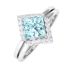 3/4 CT Minimal Princess Cut Aquamarine and Diamond Engagement Enhancer Ring Set Aquamarine - ( AAA ) - Quality - Rosec Jewels