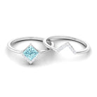 3/4 CT Minimal Princess Cut Aquamarine and Diamond Engagement Enhancer Ring Set Aquamarine - ( AAA ) - Quality - Rosec Jewels