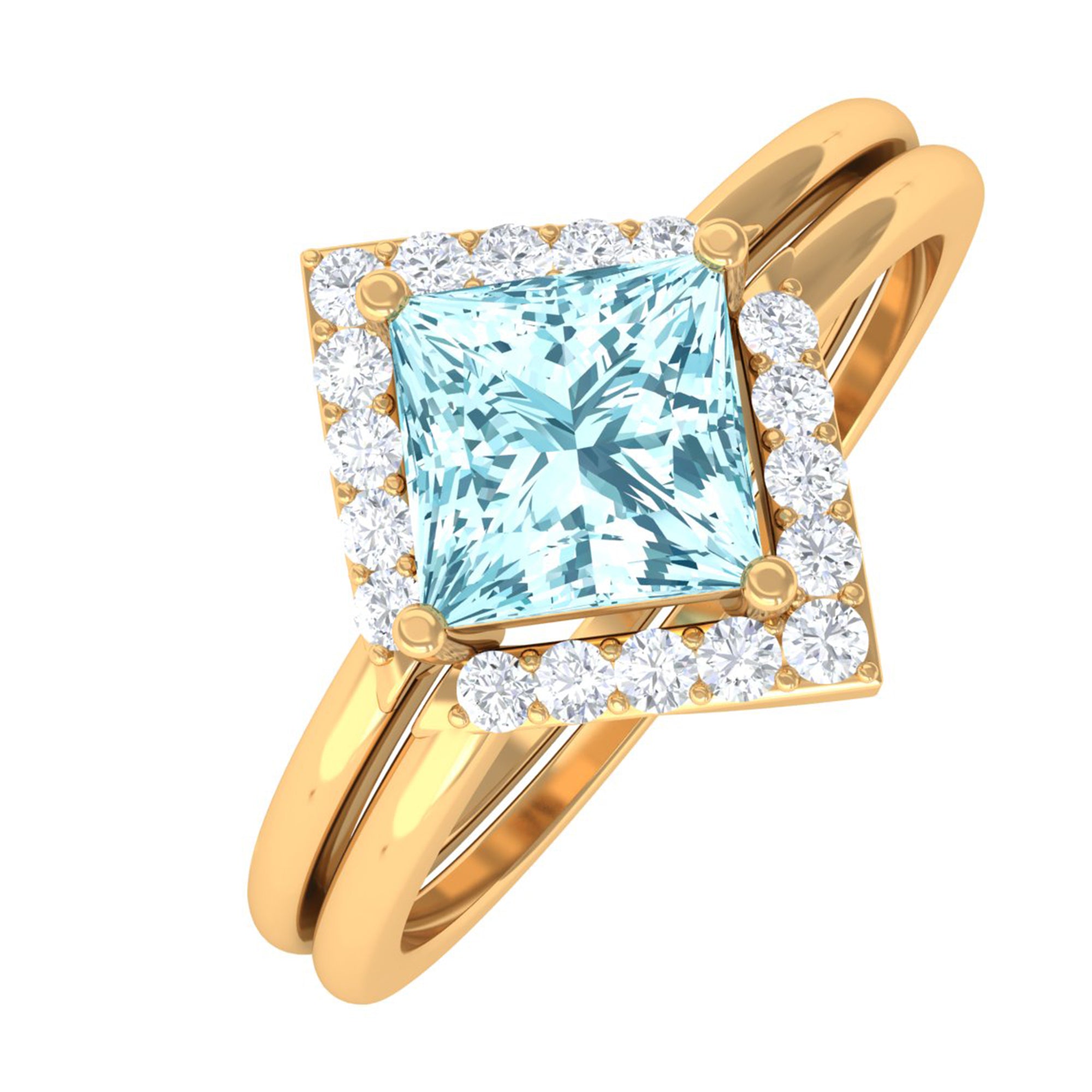 3/4 CT Minimal Princess Cut Aquamarine and Diamond Engagement Enhancer Ring Set Aquamarine - ( AAA ) - Quality - Rosec Jewels