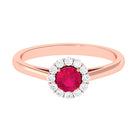 Round Ruby and Diamond Halo Engagement Ring Ruby - ( AAA ) - Quality - Rosec Jewels