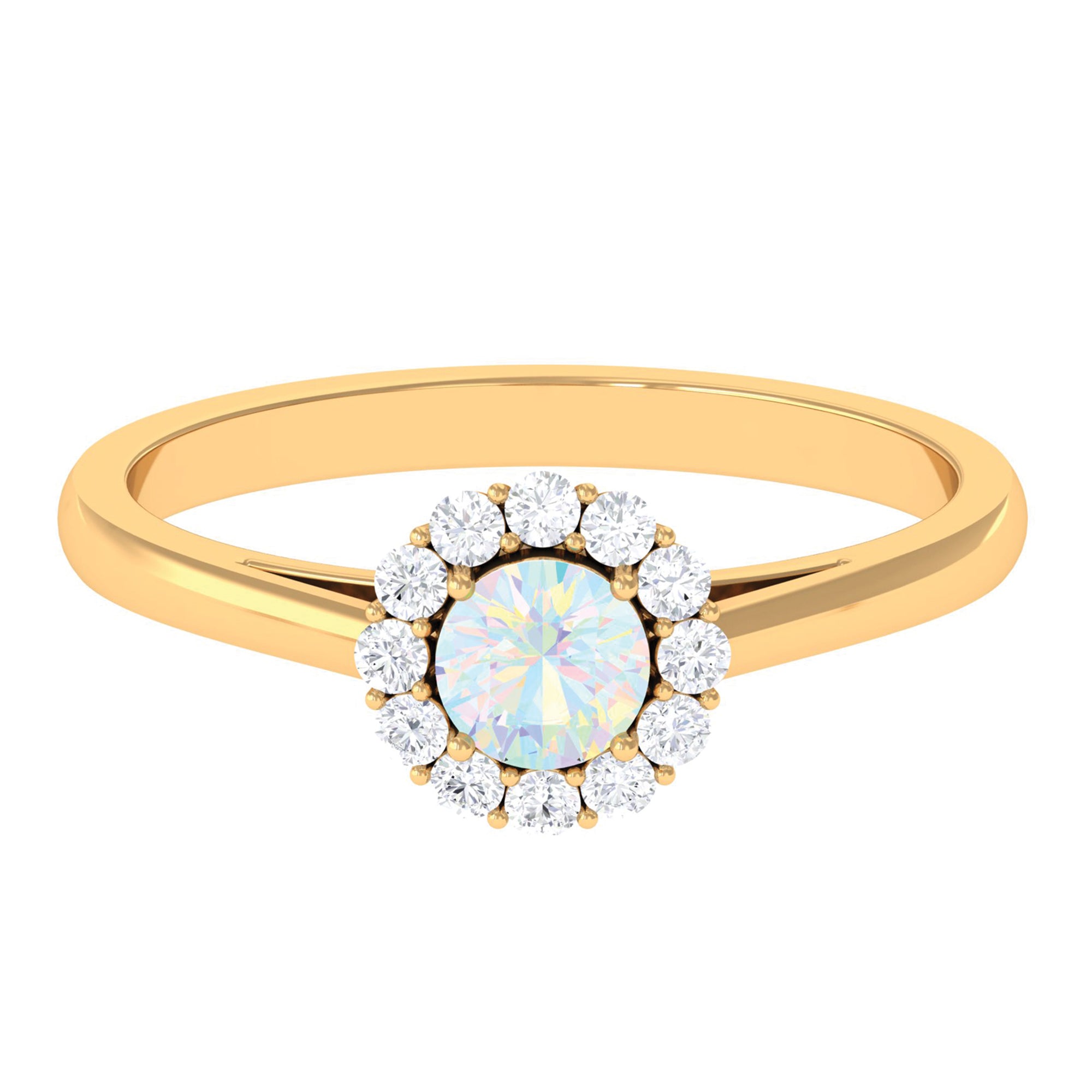 1 CT Ethiopian Opal and Diamond Floating Halo Engagement Ring Ethiopian Opal - ( AAA ) - Quality - Rosec Jewels