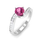 Pink Tourmaline Solitaire Bypass Ring with Diamond Pink Tourmaline - ( AAA ) - Quality - Rosec Jewels