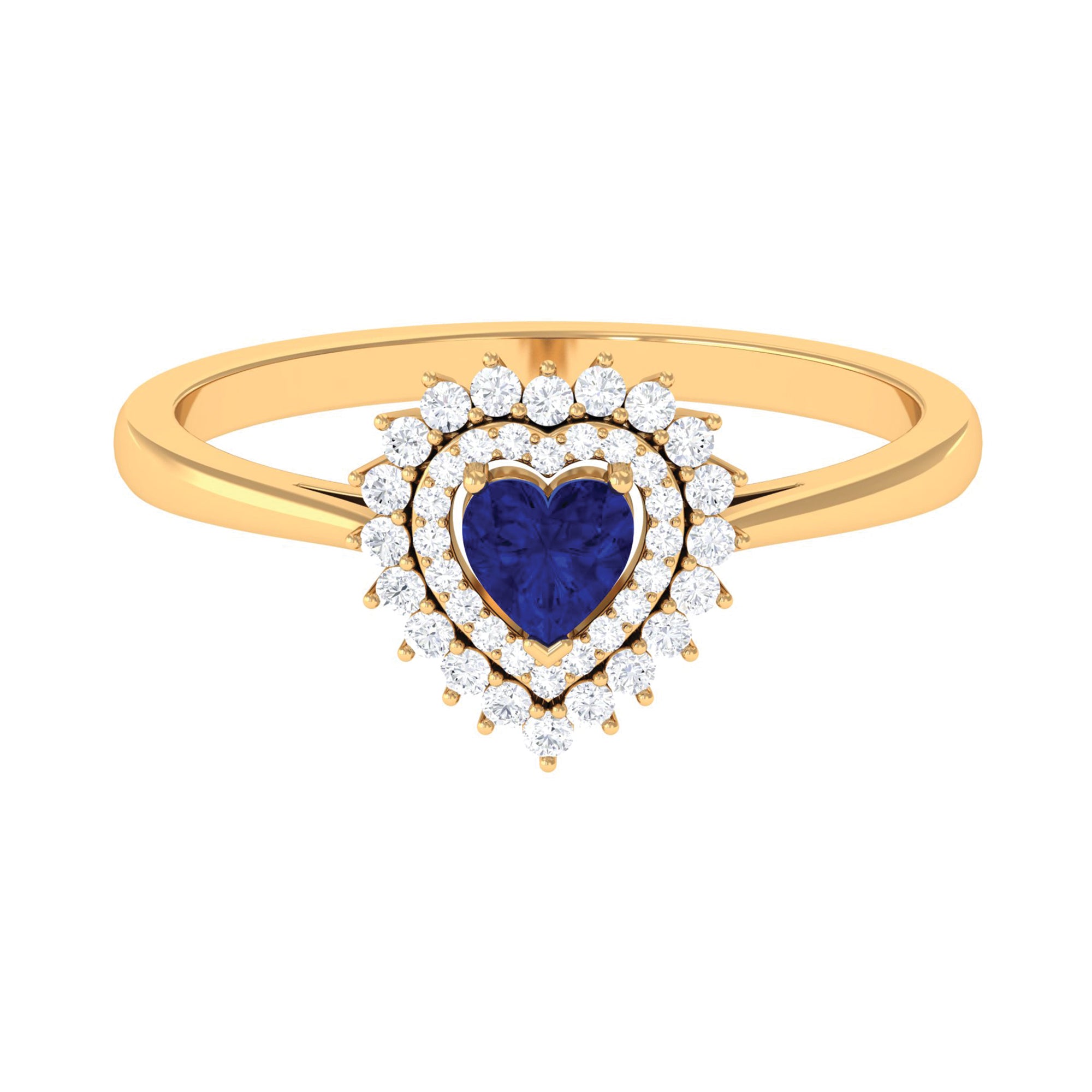 Blue Sapphire Heart and Diamond Double Halo Engagement Ring Blue Sapphire - ( AAA ) - Quality - Rosec Jewels