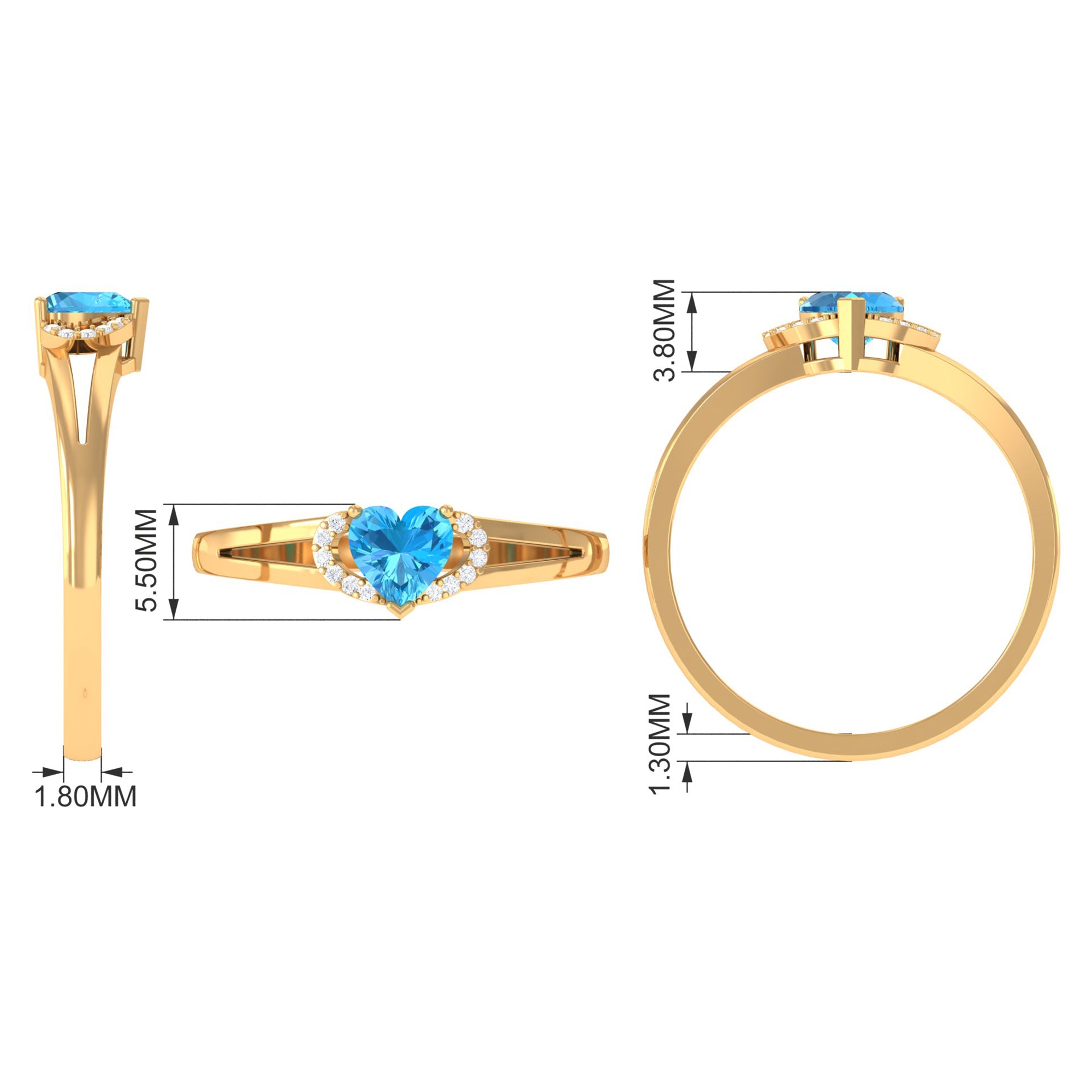 Swiss Blue Topaz Promise Ring With Diamond Swiss Blue Topaz - ( AAA ) - Quality - Rosec Jewels