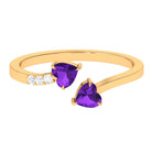 Heart Shape Amethyst and Diamond Two Stone Wrap Ring Amethyst - ( AAA ) - Quality - Rosec Jewels