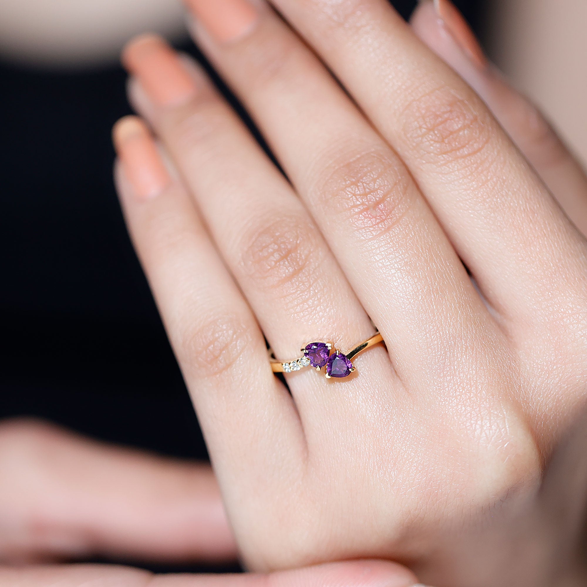 Heart Shape Amethyst and Diamond Two Stone Wrap Ring Amethyst - ( AAA ) - Quality - Rosec Jewels