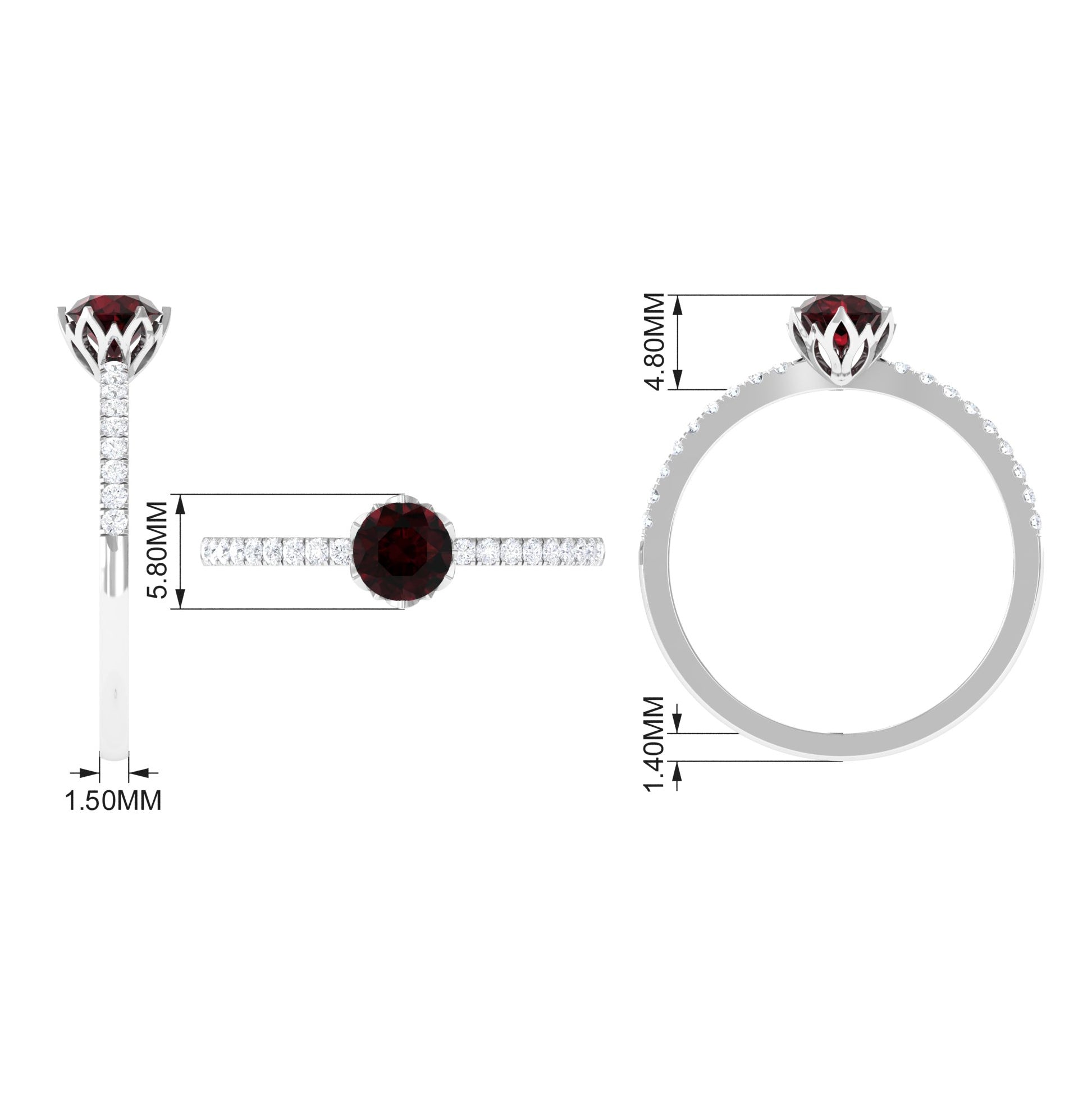 Minimal Garnet Solitaire Promise Ring with Diamond Garnet - ( AAA ) - Quality - Rosec Jewels