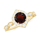 Vintage Style Garnet Engagement Ring with Diamond Accent Garnet - ( AAA ) - Quality - Rosec Jewels