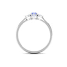 Heart Shape Tanzanite 3 Stone Promise Ring with Diamond Tanzanite - ( AAA ) - Quality - Rosec Jewels