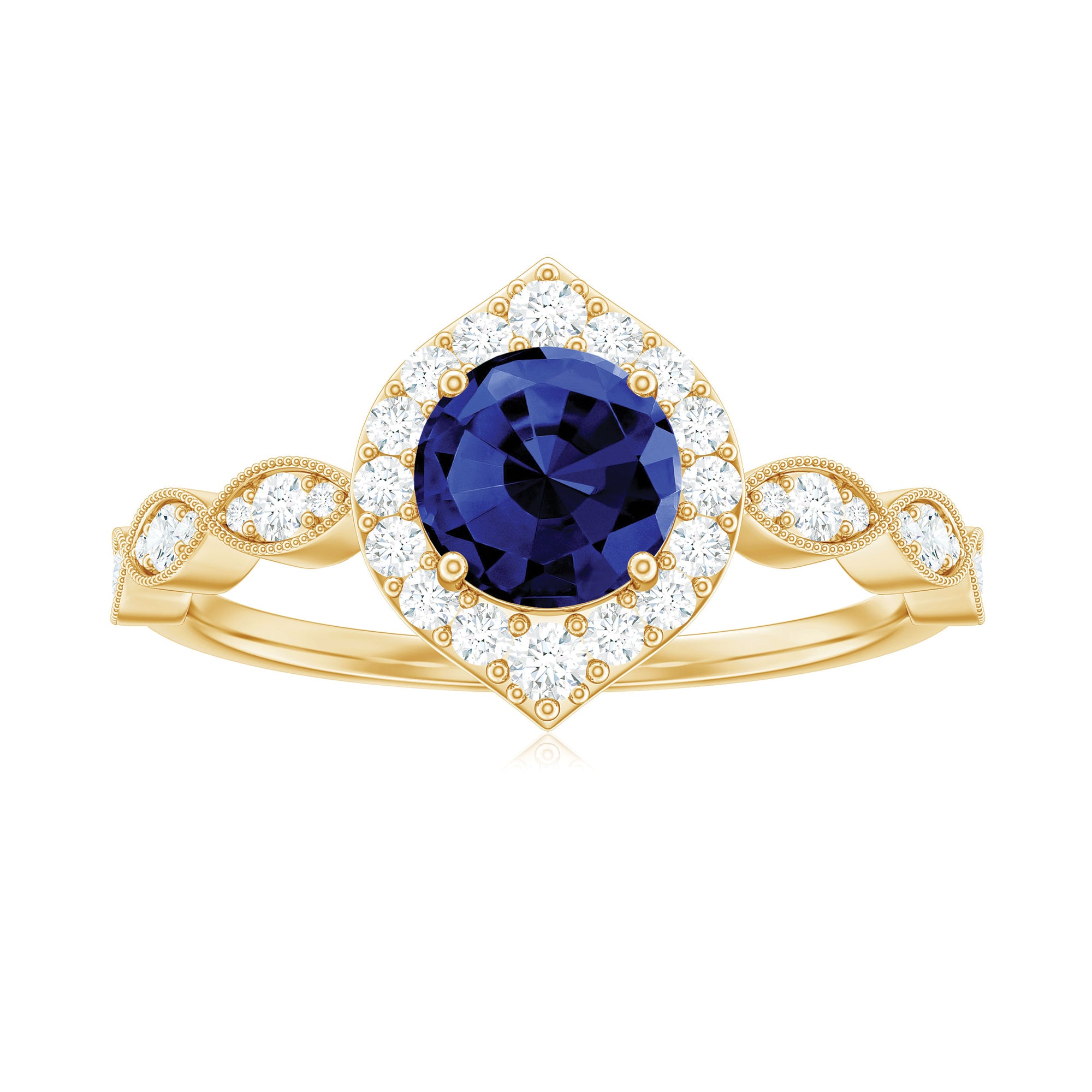 1.75 CT Vintage Created Blue Sapphire Engagement Ring with Diamond Accent Lab Created Blue Sapphire - ( AAAA ) - Quality - Rosec Jewels