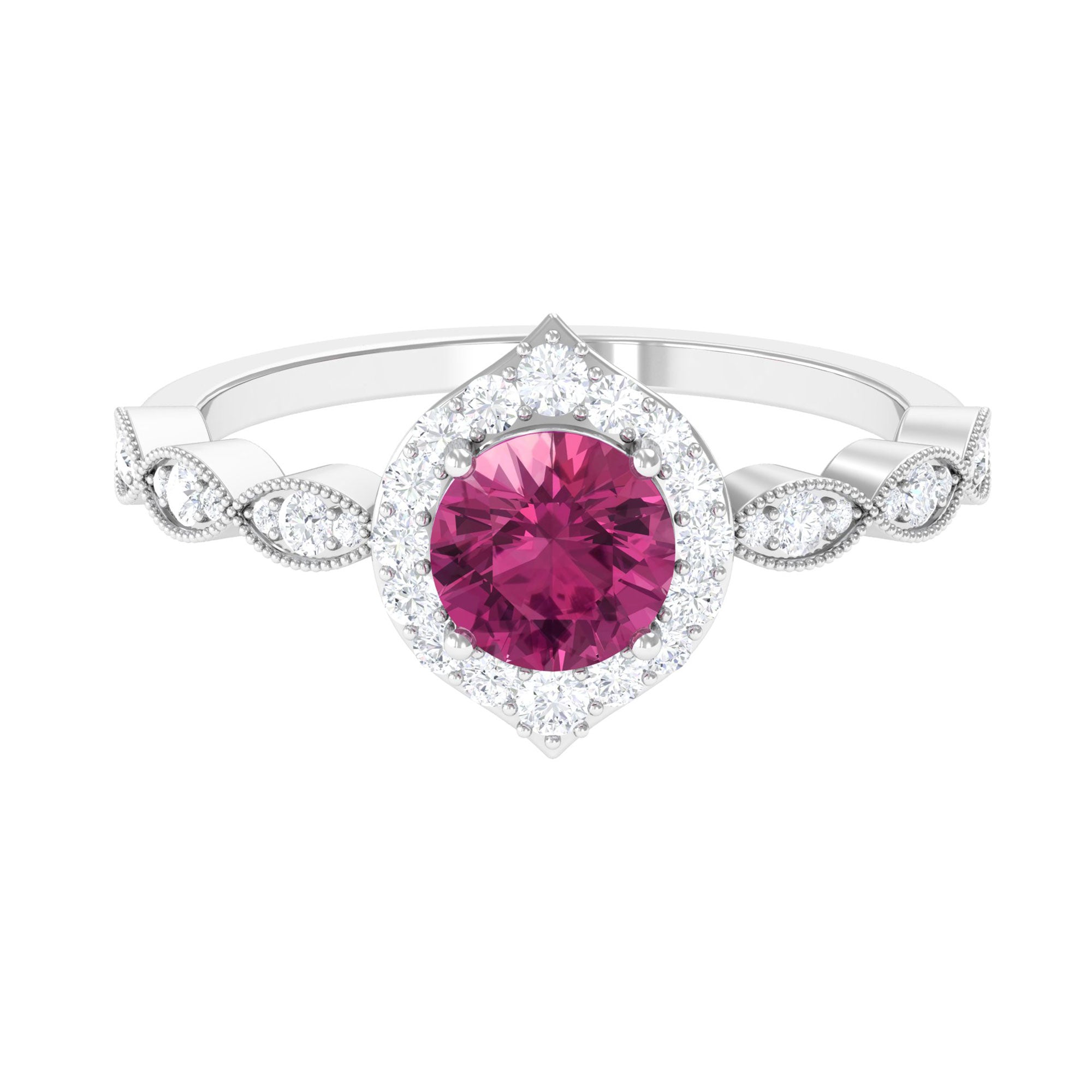 1.25 CT Vintage Style Pink Tourmaline Engagement Ring with Diamond Pink Tourmaline - ( AAA ) - Quality - Rosec Jewels