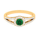 Lab Grown Emerald and Diamond Halo Engagement Ring in Split Shank Lab Created Emerald - ( AAAA ) - Quality - Rosec Jewels