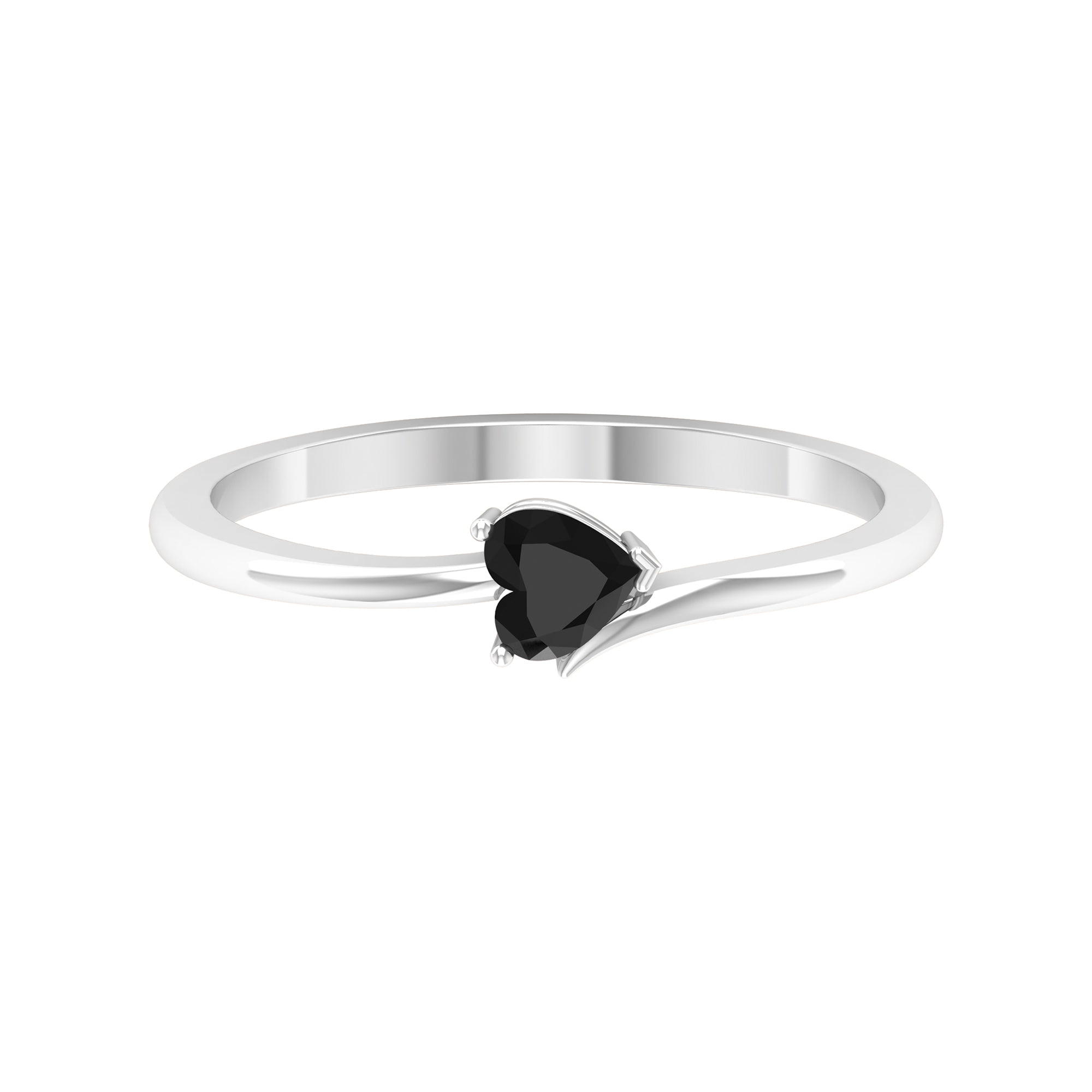 Heart Shape Black Spinel Solitaire Promise Ring Black Spinel - ( AAA ) - Quality - Rosec Jewels