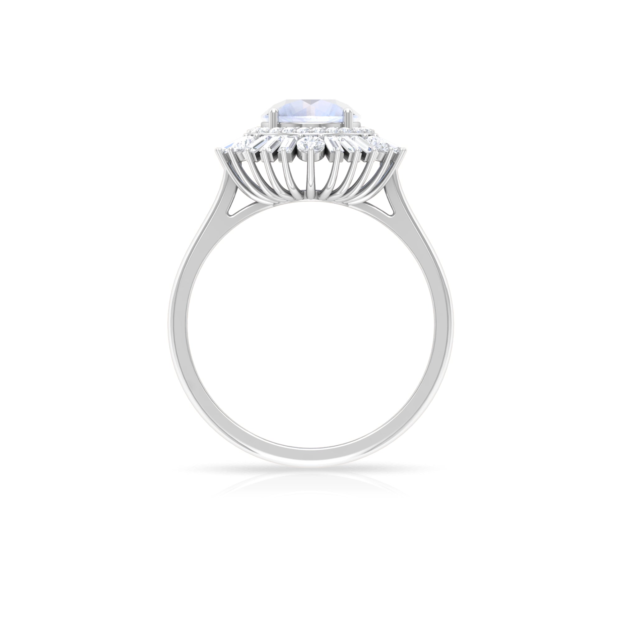 Moonstone and Moissanite Double Halo Cocktail Engagement Ring Moonstone - ( AAA ) - Quality - Rosec Jewels