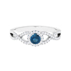 Criss Cross Shank London Blue Topaz and Diamond Halo Engagement Ring London Blue Topaz - ( AAA ) - Quality - Rosec Jewels