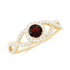 Criss Cross Shank Garnet and Diamond Halo Engagement Ring Garnet - ( AAA ) - Quality - Rosec Jewels