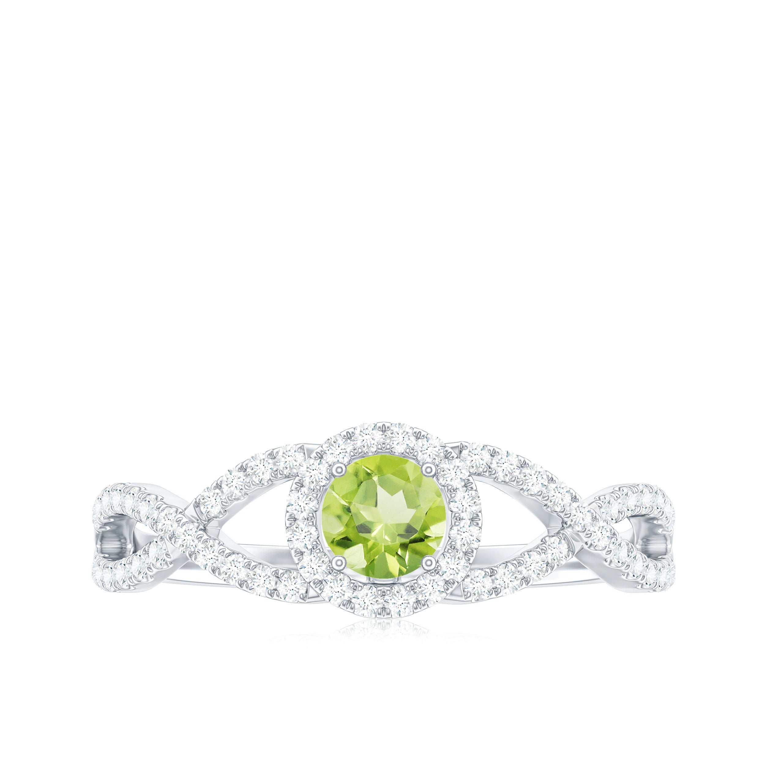 Peridot and Diamond Criss Cross Engagement Ring Peridot - ( AAA ) - Quality - Rosec Jewels