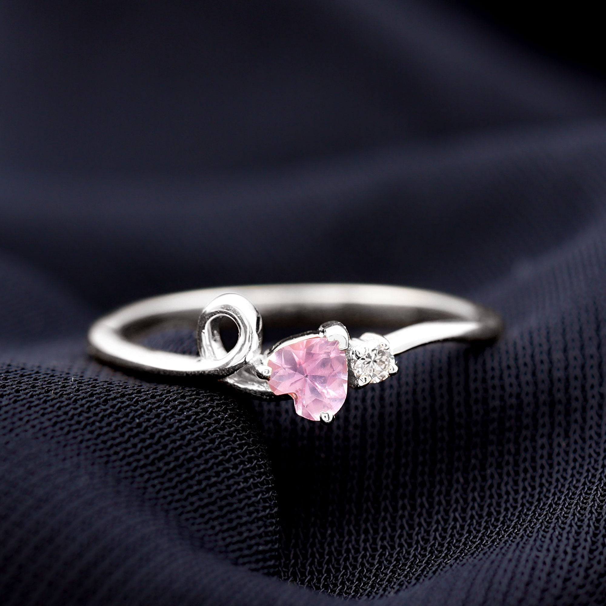 Heart Shape Pink Sapphire and Diamond Twisted Promise Ring Pink Sapphire - ( AAA ) - Quality - Rosec Jewels