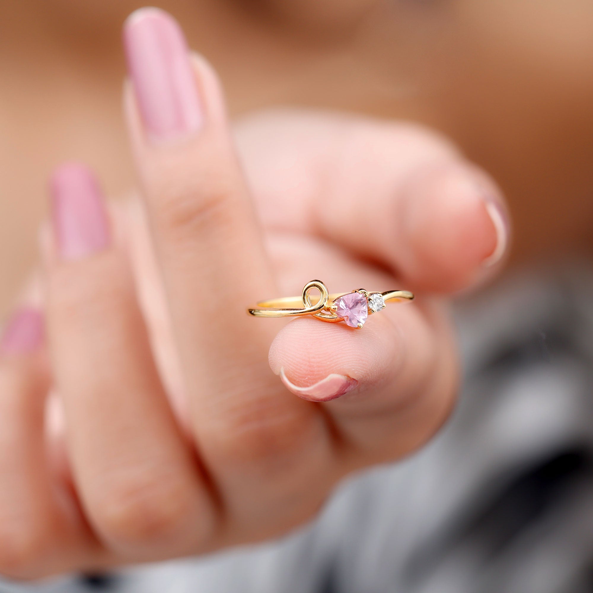 Heart Shape Pink Sapphire and Diamond Twisted Promise Ring Pink Sapphire - ( AAA ) - Quality - Rosec Jewels