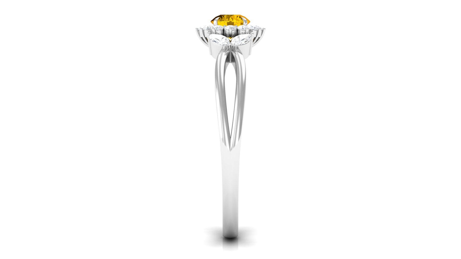 Split Shank Yellow Sapphire Flower Engagement Ring with Diamond Yellow Sapphire - ( AAA ) - Quality - Rosec Jewels