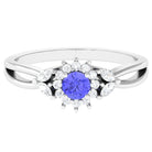 Split Shank Tanzanite Flower Engagement Ring with Diamond Tanzanite - ( AAA ) - Quality - Rosec Jewels