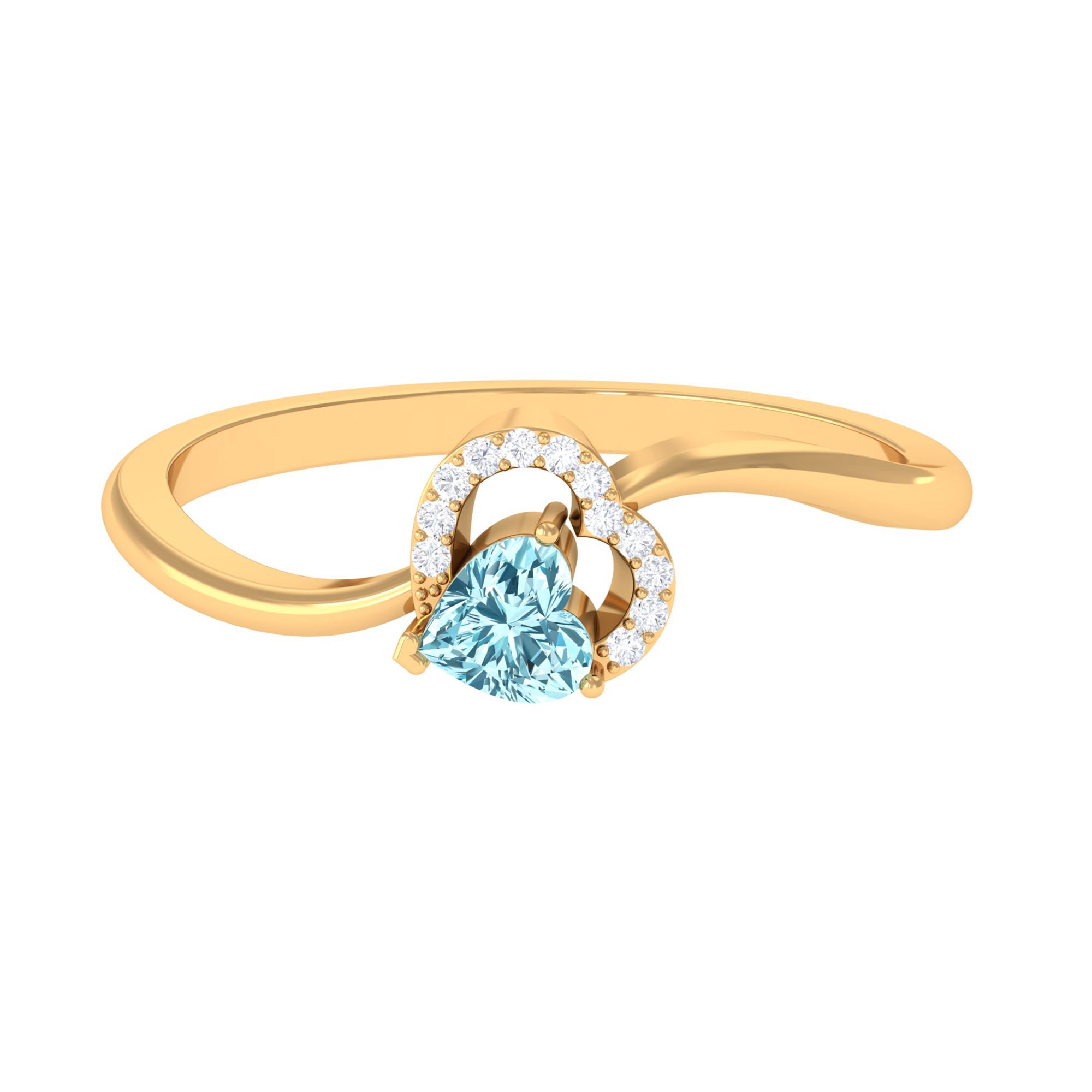 1/4 CT Aquamarine Heart Promise Ring with Diamond Aquamarine - ( AAA ) - Quality - Rosec Jewels