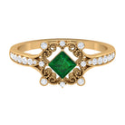 Antique Style Emerald and Diamond Engagement Ring with Beaded Detailing Emerald - ( AAA ) - Quality - Rosec Jewels