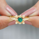 Antique Style Emerald and Diamond Engagement Ring with Beaded Detailing Emerald - ( AAA ) - Quality - Rosec Jewels