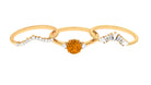 Round Citrine Designer Trio Wedding Ring Set with Moissanite Citrine - ( AAA ) - Quality - Rosec Jewels