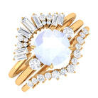 Round Moonstone Designer Trio Wedding Ring Set with Diamond Moonstone - ( AAA ) - Quality - Rosec Jewels