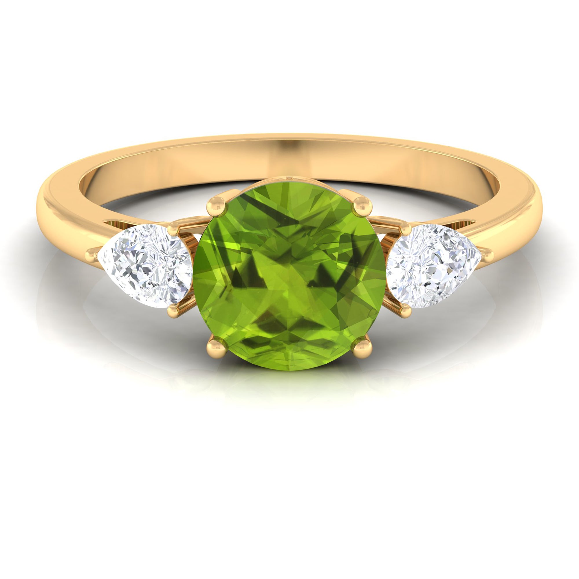 Round Cut Peridot Engagement Ring with Pear Cut Moissanite Side Stones Peridot - ( AAA ) - Quality - Rosec Jewels