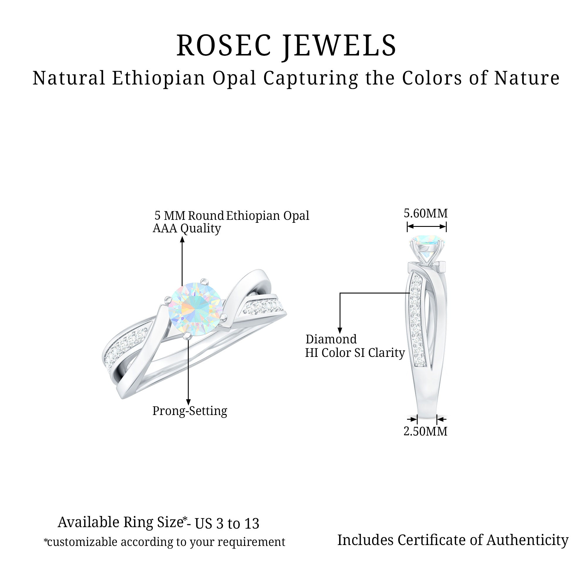 Solitaire Ethiopian Opal and Diamond Engagement Ring Ethiopian Opal - ( AAA ) - Quality - Rosec Jewels