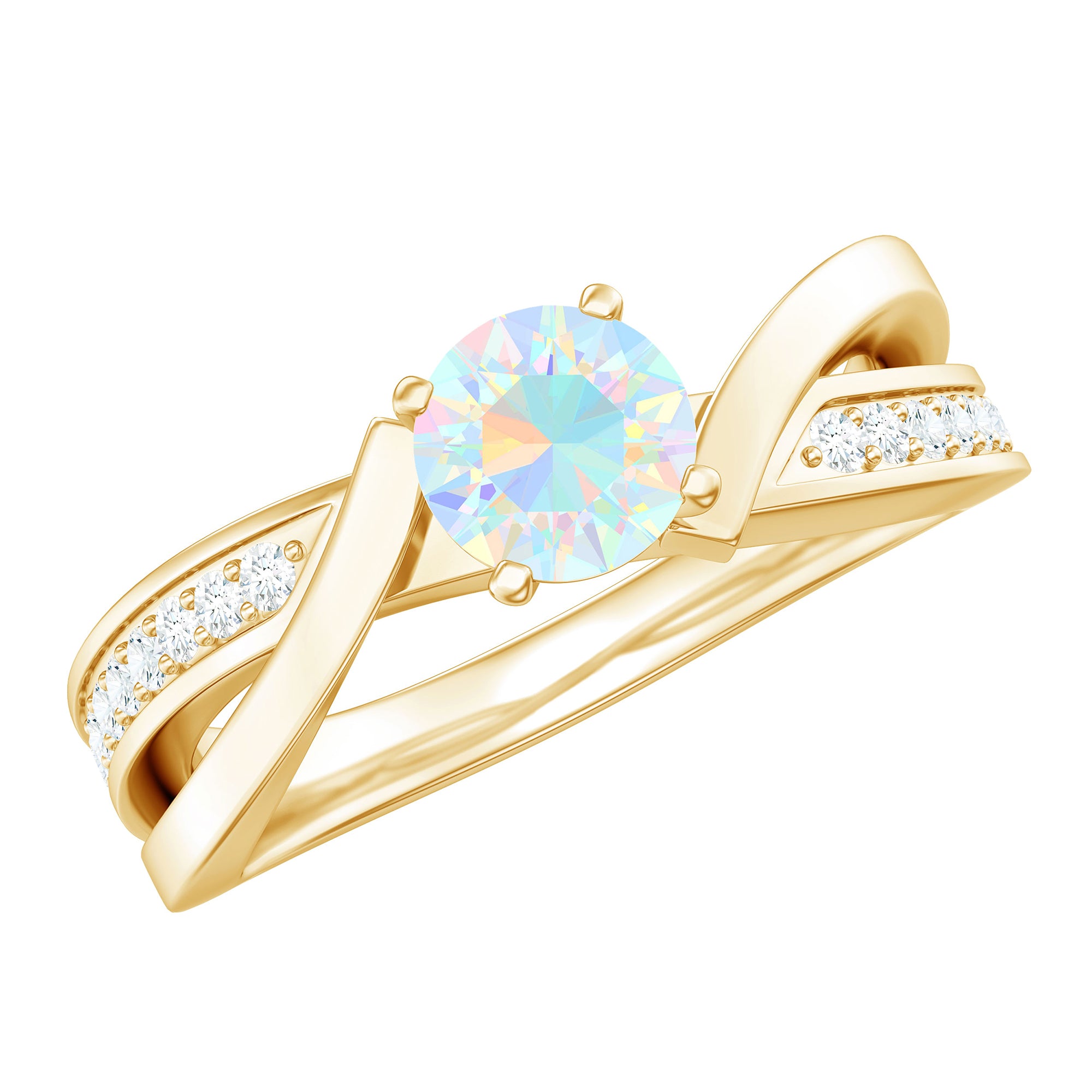 Solitaire Ethiopian Opal and Diamond Engagement Ring Ethiopian Opal - ( AAA ) - Quality - Rosec Jewels